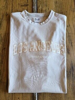 D&F Relaxed Fit "Los Angeles" Crewneck - Light Tan Mens Large